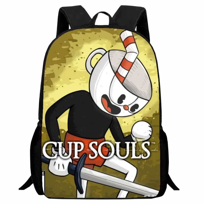 cuphead étudiant sac à dos dessin animé tasse à thé tête sac à dos léger 123 qualité garçons et filles