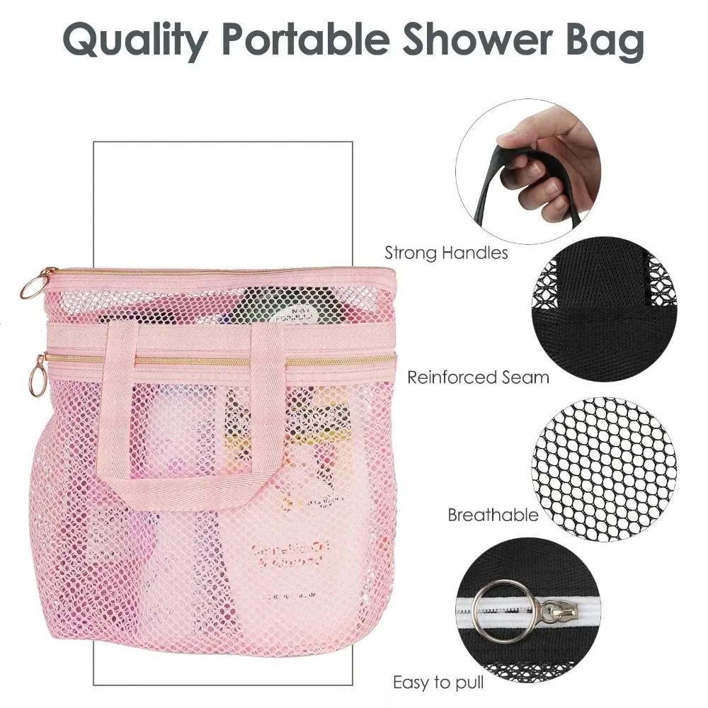 sac de plage en maille portable, sac de douche transparent multifonctionnel, sac à cosmétiques, organisateur de produits de toilette, pochette de rangement, sac de lavage de voyage, natation