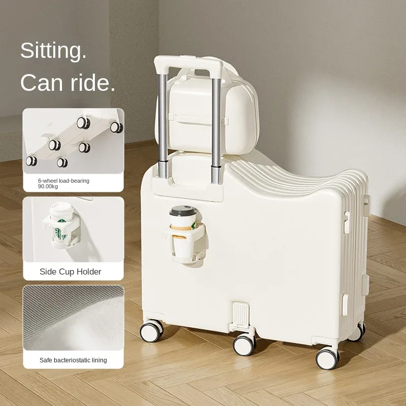 bagage pour enfants peut s'asseoir, valise de 18/20 pouces, ensemble de bagages à six roues, bagages de 22/24 pouces avec porte-gobelet usb, valise de voyage