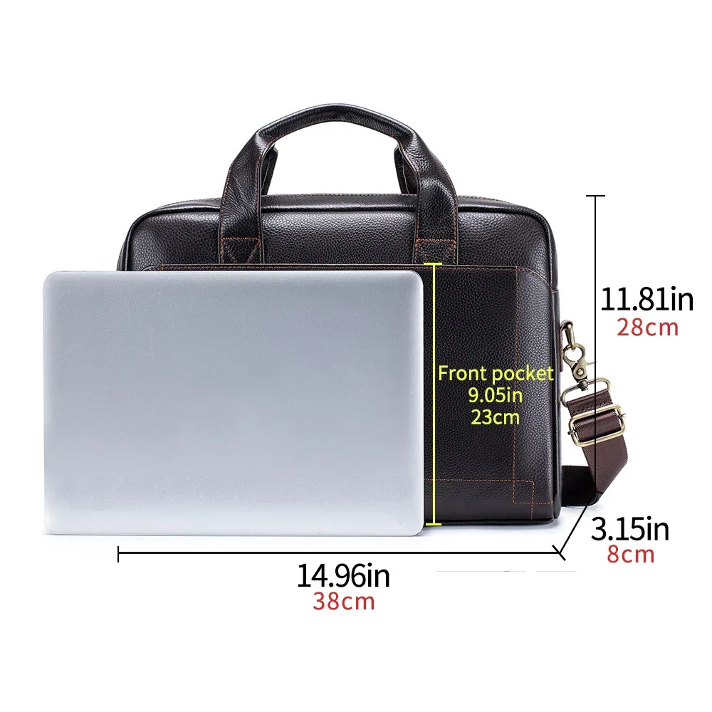 sac à main en cuir pour hommes, porte-documents en peau de vache avec couche supérieure, sac pour ordinateur portable en cuir, sac de bureau croisé diagonale