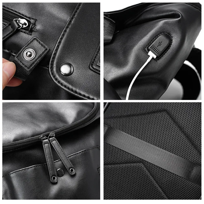 sac à dos de chargement usb en cuir de luxe pour hommes, sac à dos pour ordinateur portable de 14 pouces, sac à dos de voyage de grande capacité, haute qualité