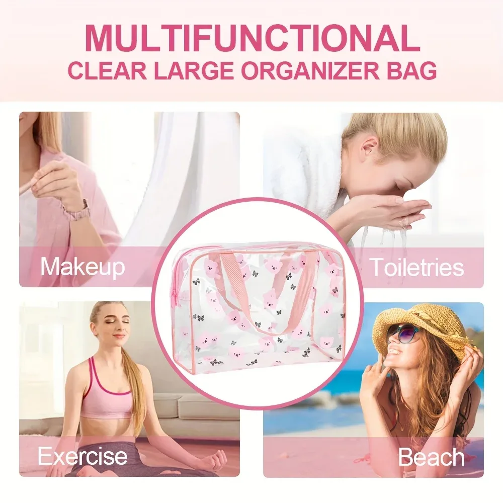 1 trousse de toilette imprimée motif dessin animé avec poignée, idéale pour ranger les cosmétiques lors d'une fête spa, trousse à maquillage portable avec plusieurs compartiments, est un excellent choix pour les voyages et les cadeaux.