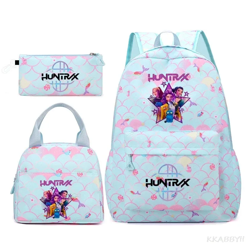 nouveau sac à dos kpop demon hunters huntr/x, 3 pièces, léger, respirant, grande capacité, pour l'école, les voyages, pour femmes, mochilas