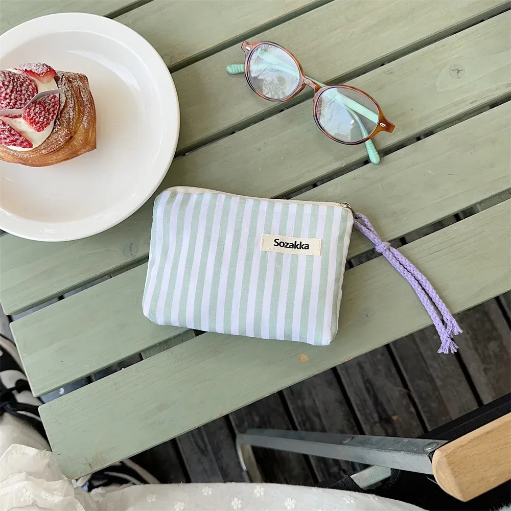 petit sac à cosmétiques mignon, mini organisateur rayé en toile pour femmes, sac de maquillage pour rouge à lèvres, sac à main