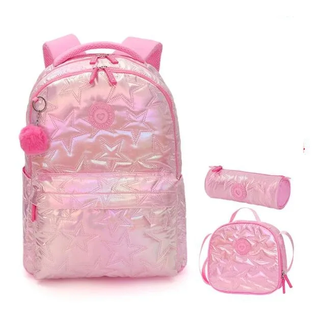 sac à dos d'école pour enfants et adolescents, sac à dos décontracté pour filles et femmes, ensemble sac à dos scolaire avec boîte à lunch et trousse à crayons, sac à livres pour filles