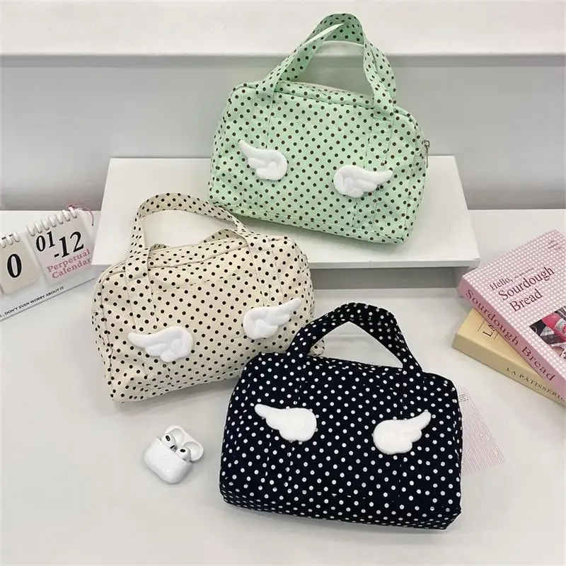 Sac à main ailes à pois mignon, sac à cosmétiques, trousse de toilette de voyage Portable de grande capacité, sac de rangement d'organisation, cartable cadeau pour fille
