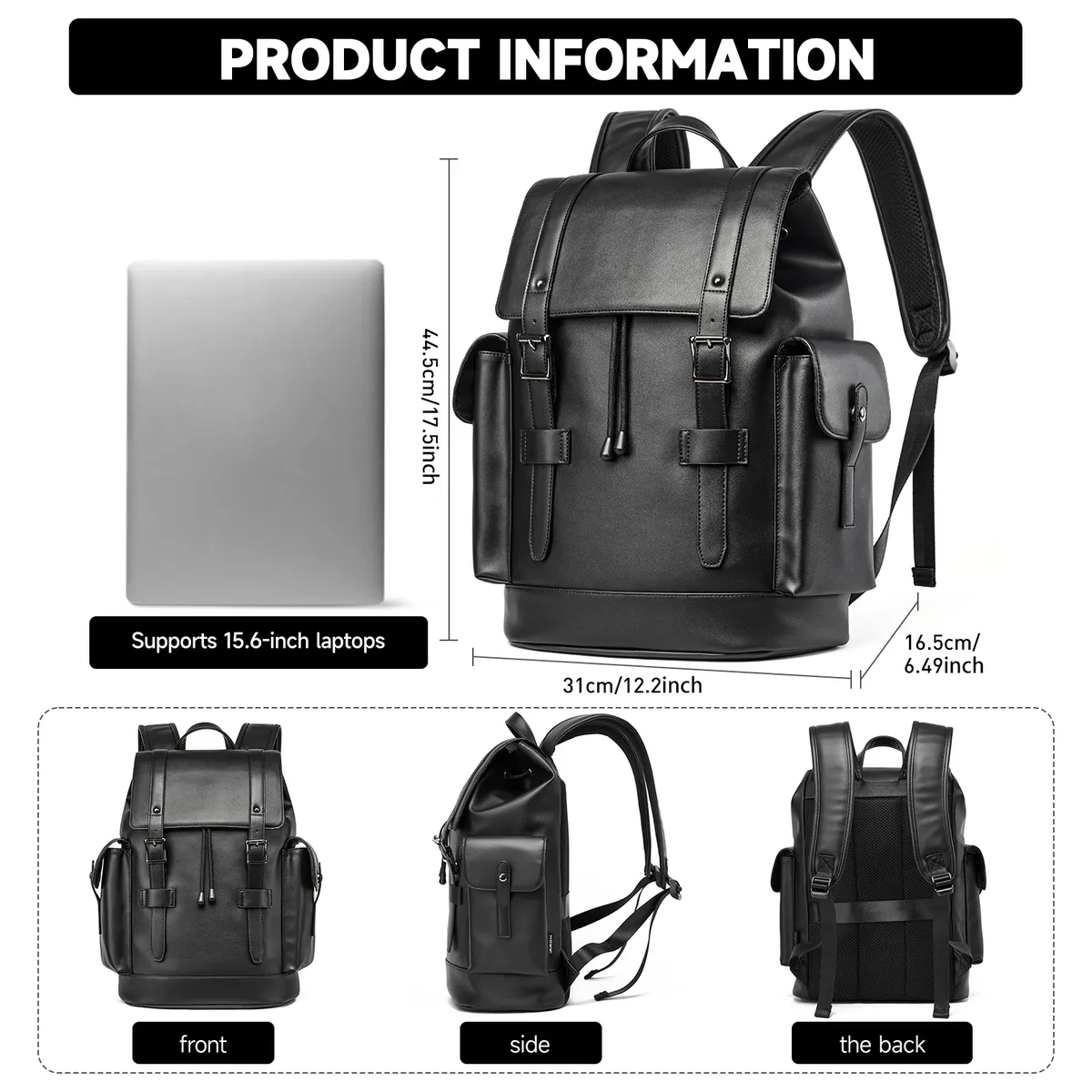 moyyi – sac à dos en cuir pvc pour hommes, grande capacité, étanche, durable, pour ordinateur portable, conception antivol pour les voyages d'affaires