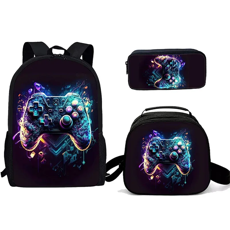 sac à dos tendance pour étudiants, imprimé 3d, 3 pièces/ensemble, avec sac à bandoulière, sac à déjeuner et trousse à crayons, pour ordinateur portable et console de jeux populaire