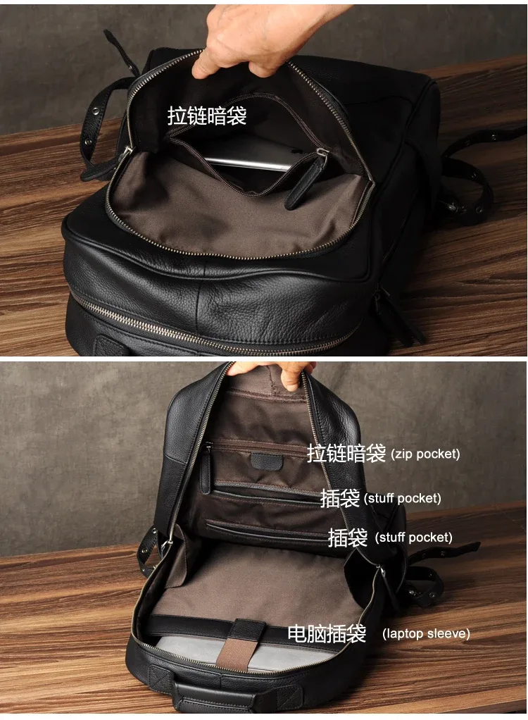 sac à dos en cuir véritable pour homme, accessoire de bonne qualité, à la mode, pour l'école, tous les jours, noir