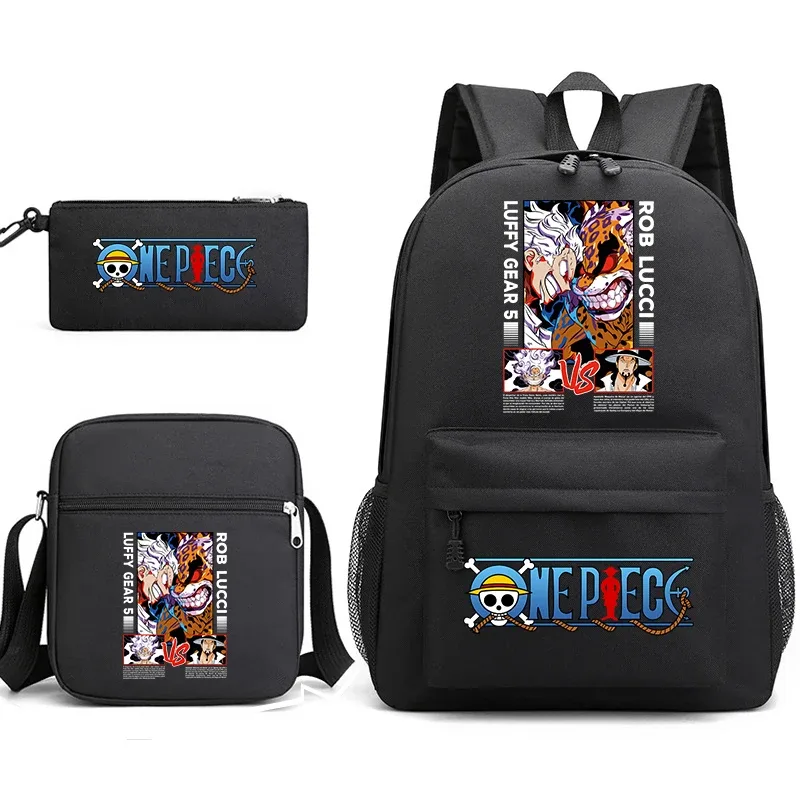 ensemble de sacs à dos d'école 3 en 1 one piece luffy anime pour garçons et filles avec trousse à crayons et sac à bandoulière