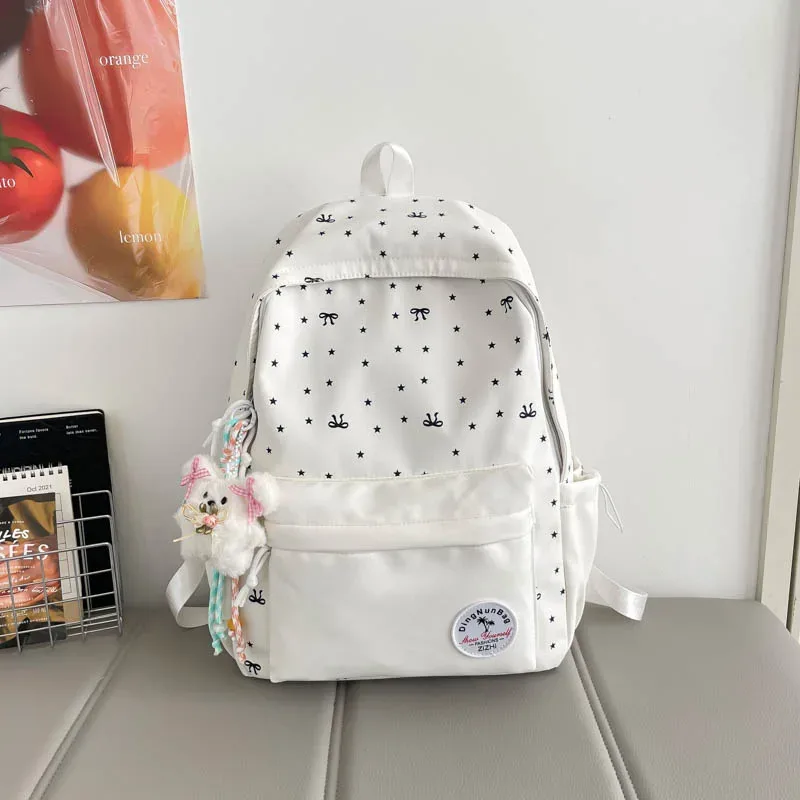 sac à main léger à motif papillon et étoiles, grande capacité, sac à bandoulière décontracté, sac à dos étudiant avec breloque, sac fourre-tout mignon