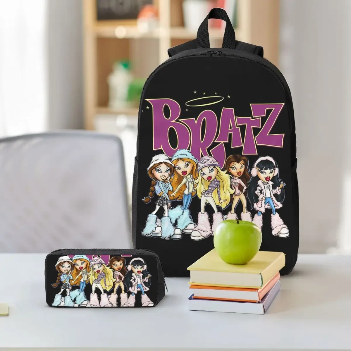 bratz rock angelz poupée sac à dos étudiant garçons filles bookbag sac d'école ordinateur sacs à bandoulière 3ps sac à déjeuner isolé trousse à crayons