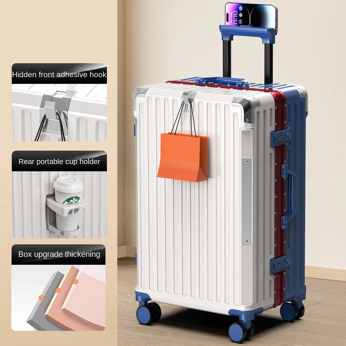 valise de voyage cadre en aluminium nouveau boîtier de chariot pour hommes 28/ 30 pouces bagages de grande taille 20 pouces mot de passe valise à main valise de cabine