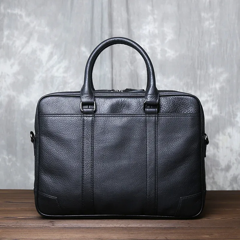sac à main rétro en cuir véritable pour hommes, mallette messager horizontale de grande capacité, sac d'ordinateur d'affaires en cuir de vache à première couche