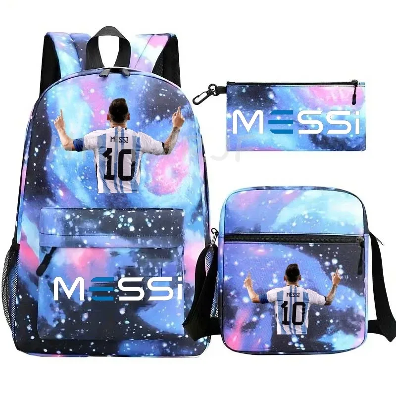 sac à dos de football messi imprimé, grande capacité, sacs d'école avec étui à stylos décontracté, sac à bandoulière, sac de sport no 10, sacs de voyage pour femmes et hommes