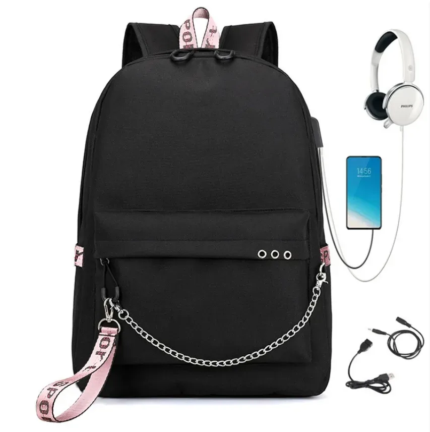 sac à dos scolaire pour étudiants, tendance mode, sac à dos de voyage avec chargement usb, sac à dos pour ordinateur portable, sacs d'école noirs pour adolescents