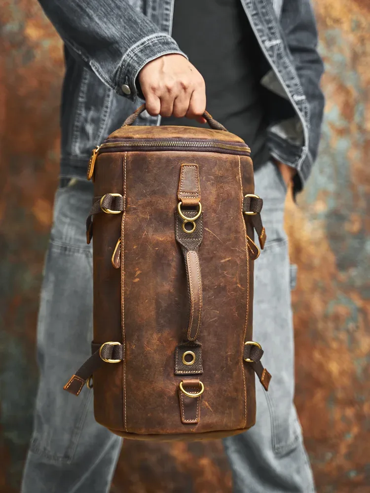nasva-sac à dos multifonctionnel en cuir véritable pour homme, sac à bandoulière vintage, sac à main fourre-tout à intervalles