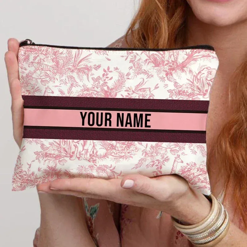 organisateur de cosmétiques de voyage avec nom personnalisé, pochette de rangement pour fournitures de bureau pour femmes, sac de maquillage en toile cadeau personnalisé, trousse à crayons