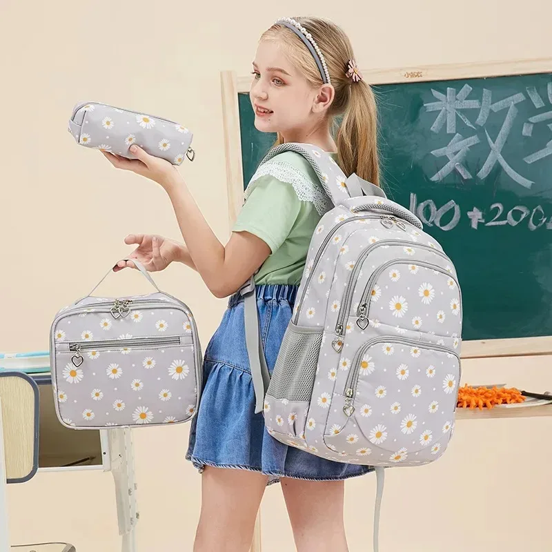 andrpattern-sac à dos d'école étanche pour garçon et fille, trousse à crayons, ensemble trois pièces en tissu nylon, tendance adolescente