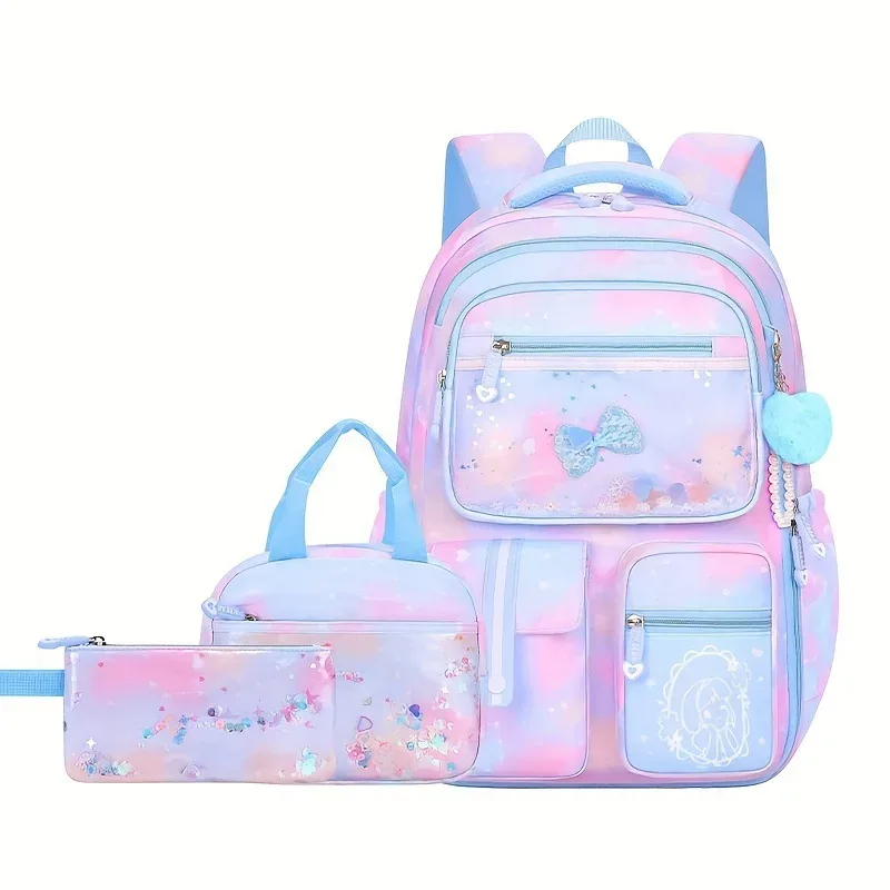 ensemble de 3 sacs à dos scolaires pour filles, mignons et élégants, grande capacité, protection de la colonne vertébrale, légers, sacs à dos pour enfants d'école primaire
