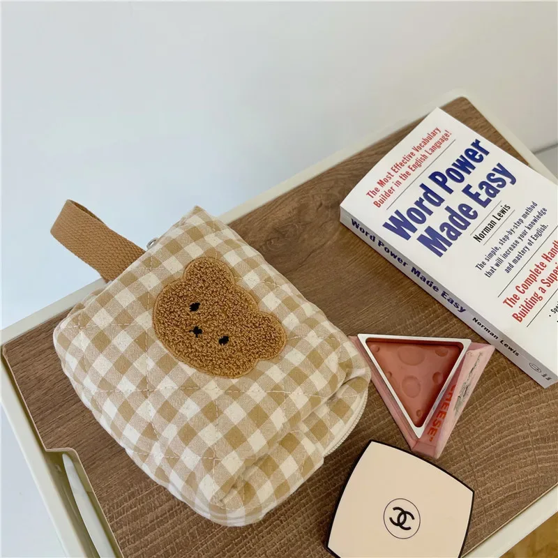 sac à cosmétiques pour femmes, trousse de maquillage ours, sac de rangement mignon, fourre-tout de style doux pour étudiant, trousse de toilette de voyage