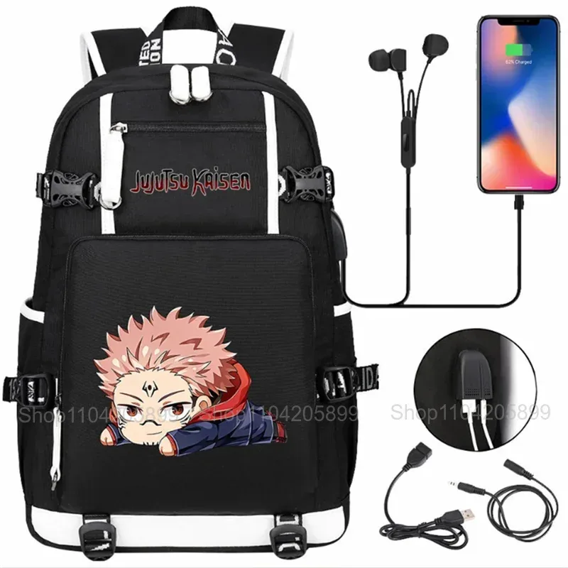 sacs à dos jujutsu kaisen, mochila anime, cartable pour étudiants et adolescents, sac à dos décontracté pour hommes et femmes avec charge usb, sac à dos pour ordinateur portable, voyage en plein air