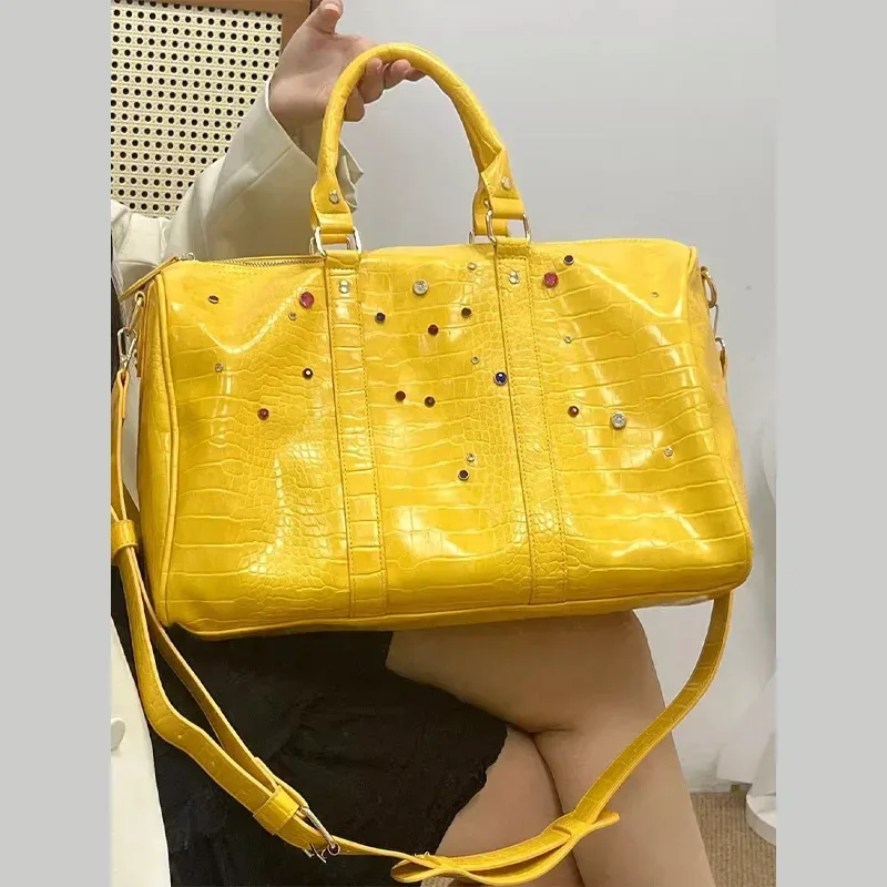 sac de rangement de sacs de voyage de grande capacité, sac à bandoulière à diamants de couleur motif crocodile, sac fourre-tout tendance de rue pour les déplacements