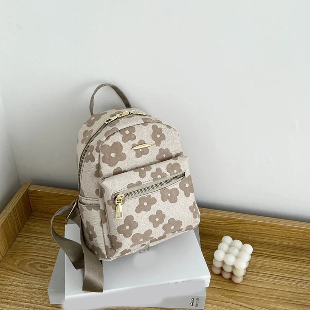 sac à dos mignon en toile à motif floral, sac à bandoulière en cuir pu à motif floral, grande capacité, style coréen, sac d'école pour étudiants, voyage