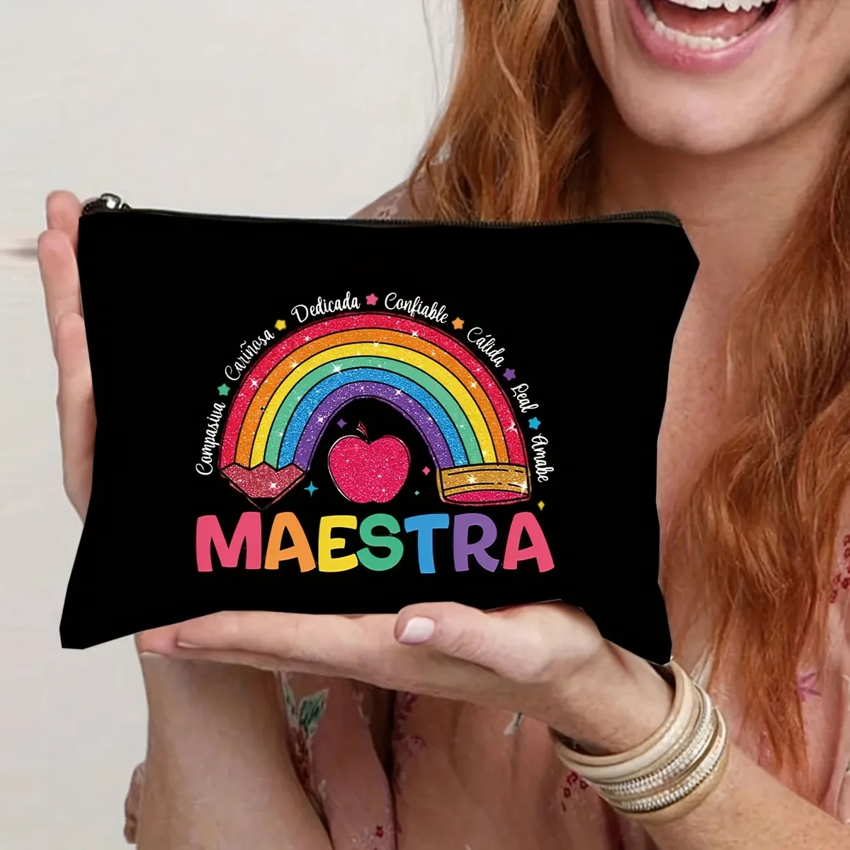 pochette pour femmes 1 pièce, cadeaux pour enseignants pour le meilleur professeur de toujours, sac de maquillage avec lettres imprimées, sac cadeau, sac à fermeture éclair pour sac de rangement de voyage