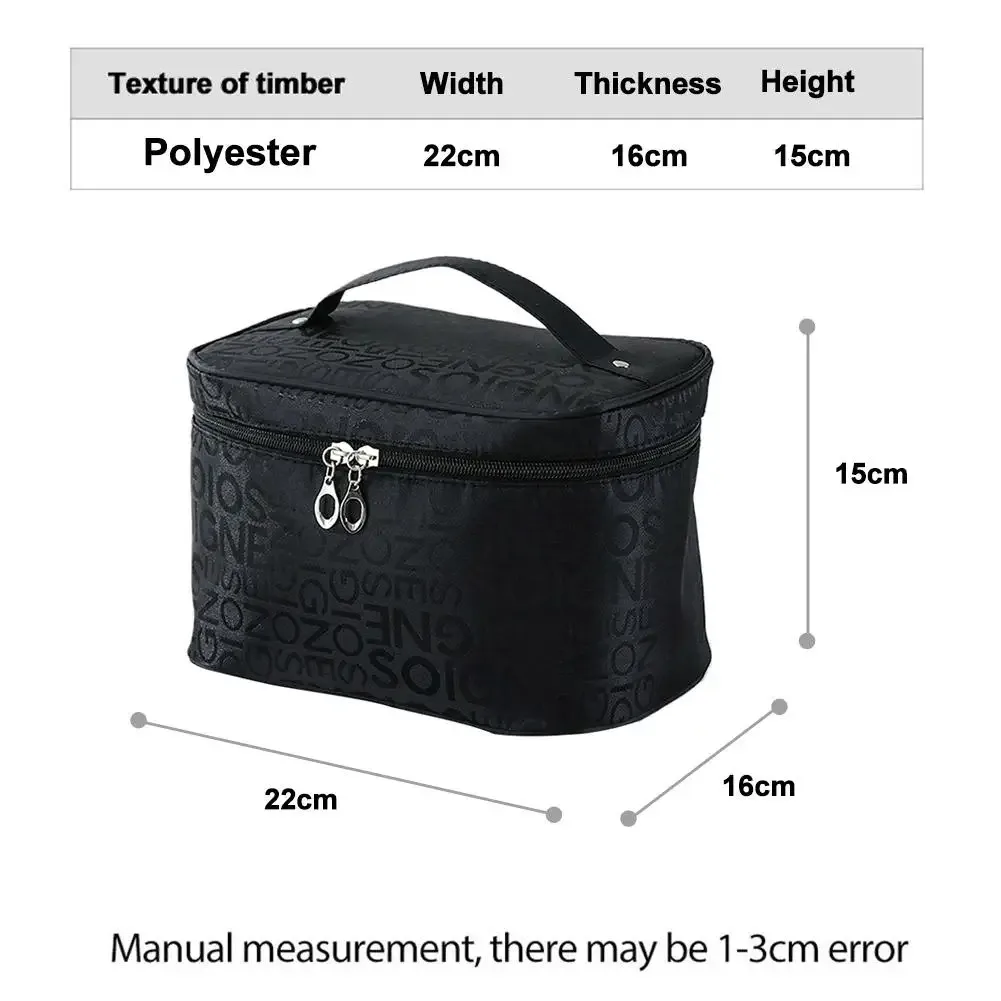 sac à cosmétiques de style coréen avec imprimé de lettres, grande capacité, portable, étui de maquillage de voyage, organisateur de rangement pour articles de toilette pour femmes.