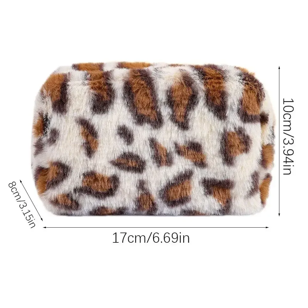 trousse de maquillage à imprimé léopard à la mode, trousse de toilette à fermeture éclair, sac cosmétique de voyage en peluche portable, grande capacité, haute qualité