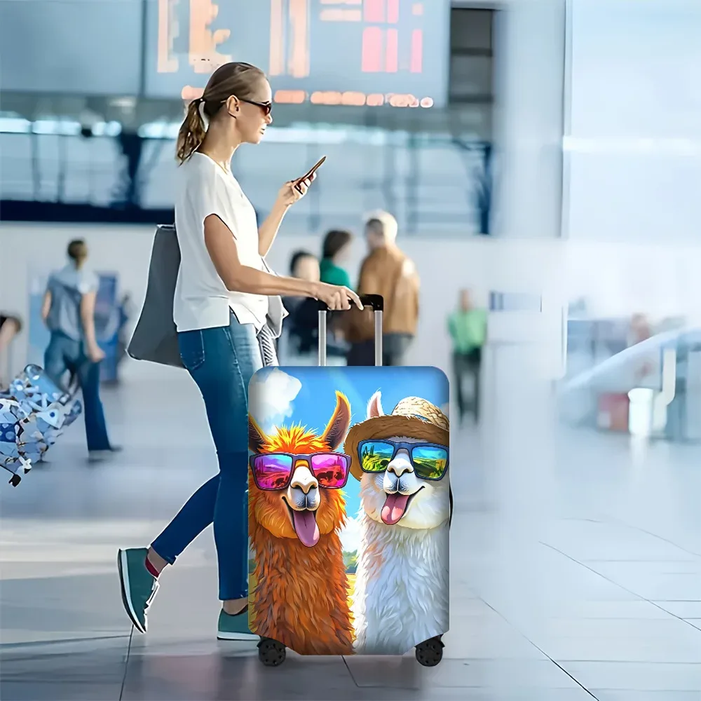 1 housse de bagage à imprimé alpaga joyeux pour bagages de tailles 18-32 ; accessoire de voyage anti-poussière et extensible avec un orange vibrant