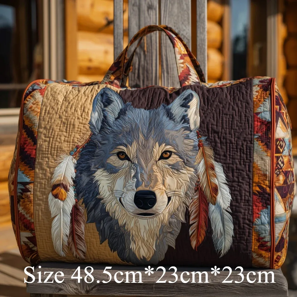 sac de voyage matelassé motif plume de loup, imprimé 3d spirit animal tribal, léger, bagage cabine pour week-end, aventure et sport