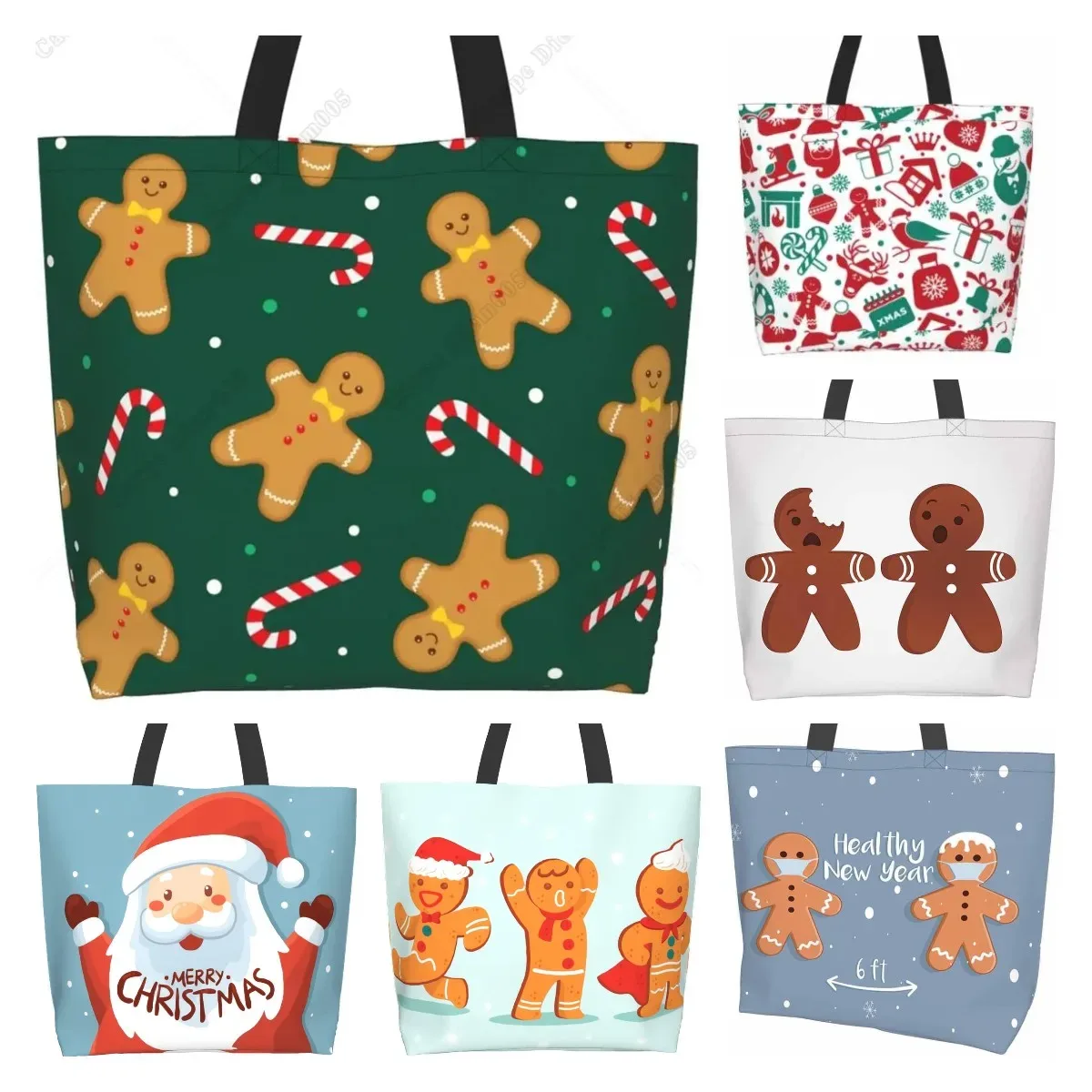 Sac fourre-tout bonhomme en pain d'épice pour femme, sac à main de Noël, sac à provisions, sac cadeau de plage, travail en plein air, canne en bonbon