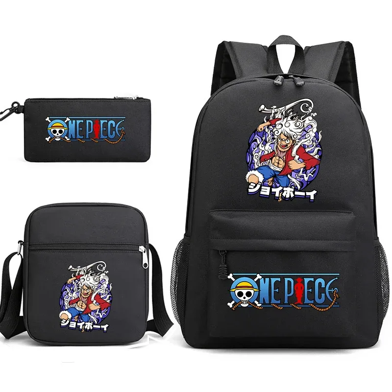 ensemble de sacs à dos d'école 3 en 1 one piece luffy anime pour garçons et filles avec trousse à crayons et sac à bandoulière