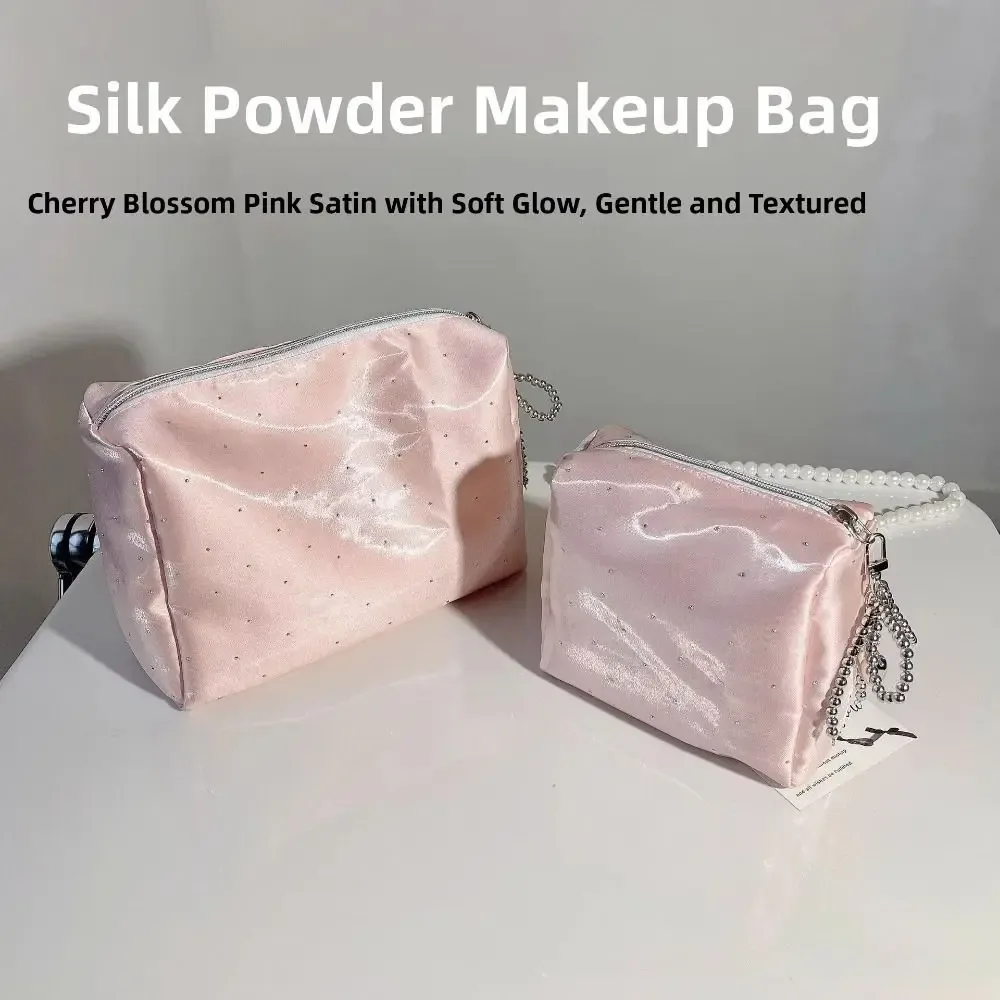 Pochette de Maquillage Simple et Luxueuse à Paillettes, Sac de Rangement Portable à Fermeture Éclair, Sac à Main Perlé avec Nœud et Strass pour Femme