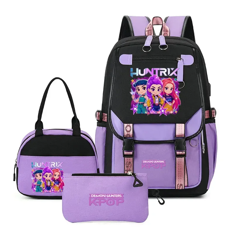 sacs à dos tendance k-pop demon hunters pour adolescentes, sacs à bandoulière, trousse à crayons, ensemble de sacs d'école pour étudiants, sac de voyage mochila