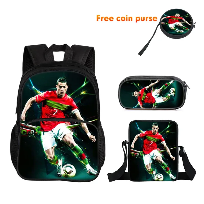 ronaldo 3 pièces ensemble sac à dos sport sac à bandoulière trousse à crayons cr sac à dos football étoile livre sacs pour garçons filles meilleur cadeau
