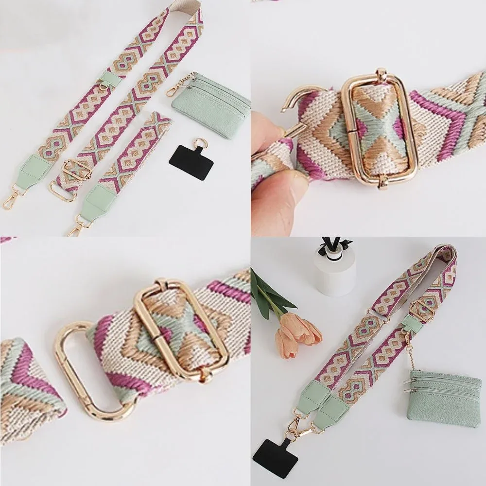 lanière réglable pour téléphone portable, 4 pièces/ensemble, avec portefeuille, clip anti-perte et sangle go pour téléphone, sangle de sac à bandoulière pour dames