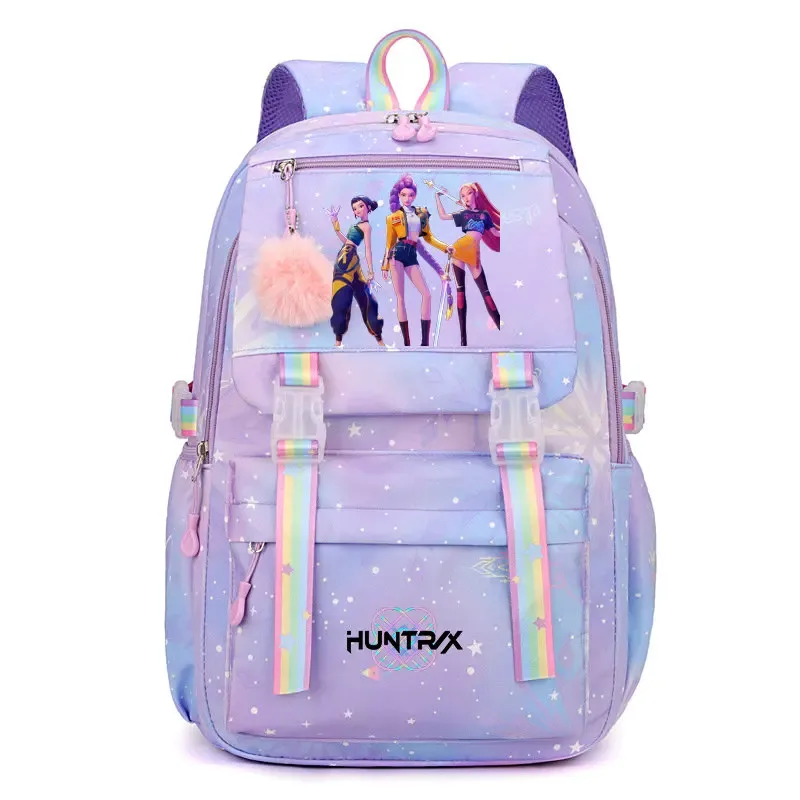 sacs à dos k-pop demon hunters, imprimés aux couleurs vives, en nylon, simples, grande capacité, pour l'école, avec boucle, pour ordinateur portable, pour adolescents