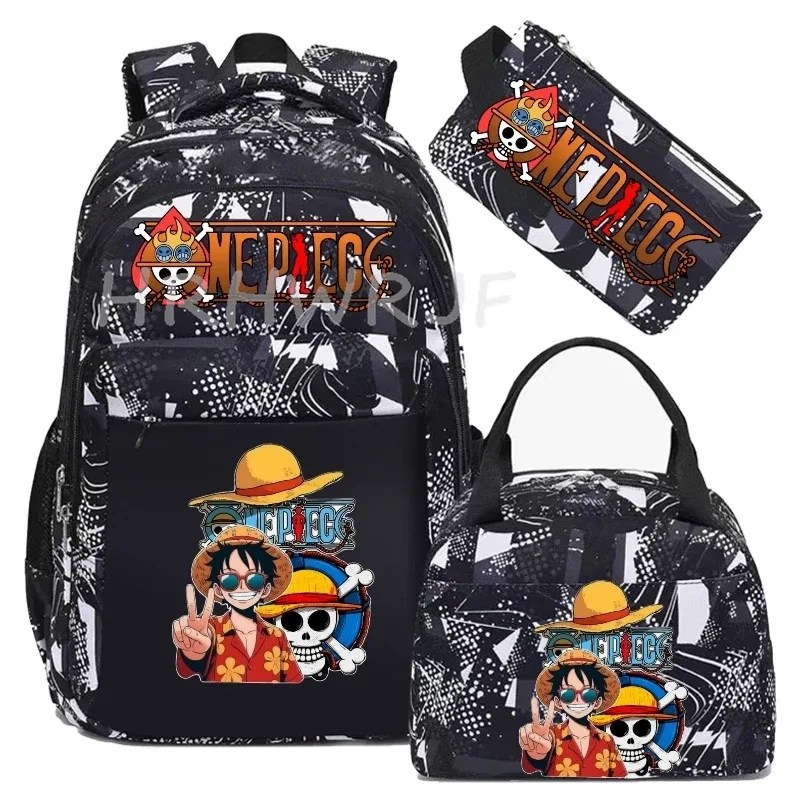 sac à dos one piece monkey d luffy 3 pièces camouflage pour adolescents, sacs d'école pour ordinateur portable, collégiens/lycéens, sacs de voyage en plein air, mochilas
