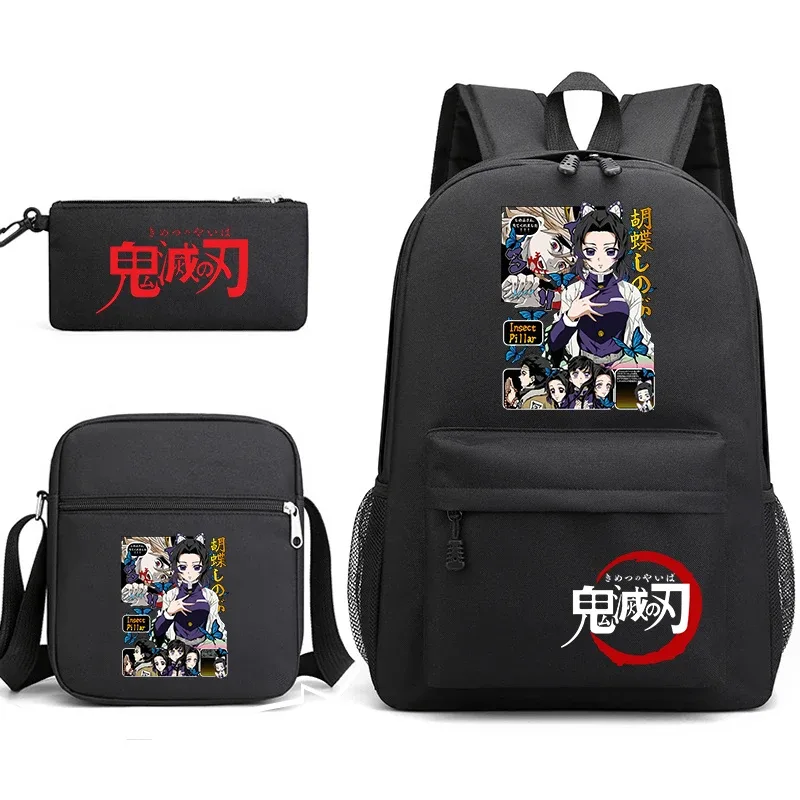 ensemble de sacs à dos d'école imprimés demon slayer, 3 pièces, avec sac à bandoulière, trousse à crayons pour garçons et filles