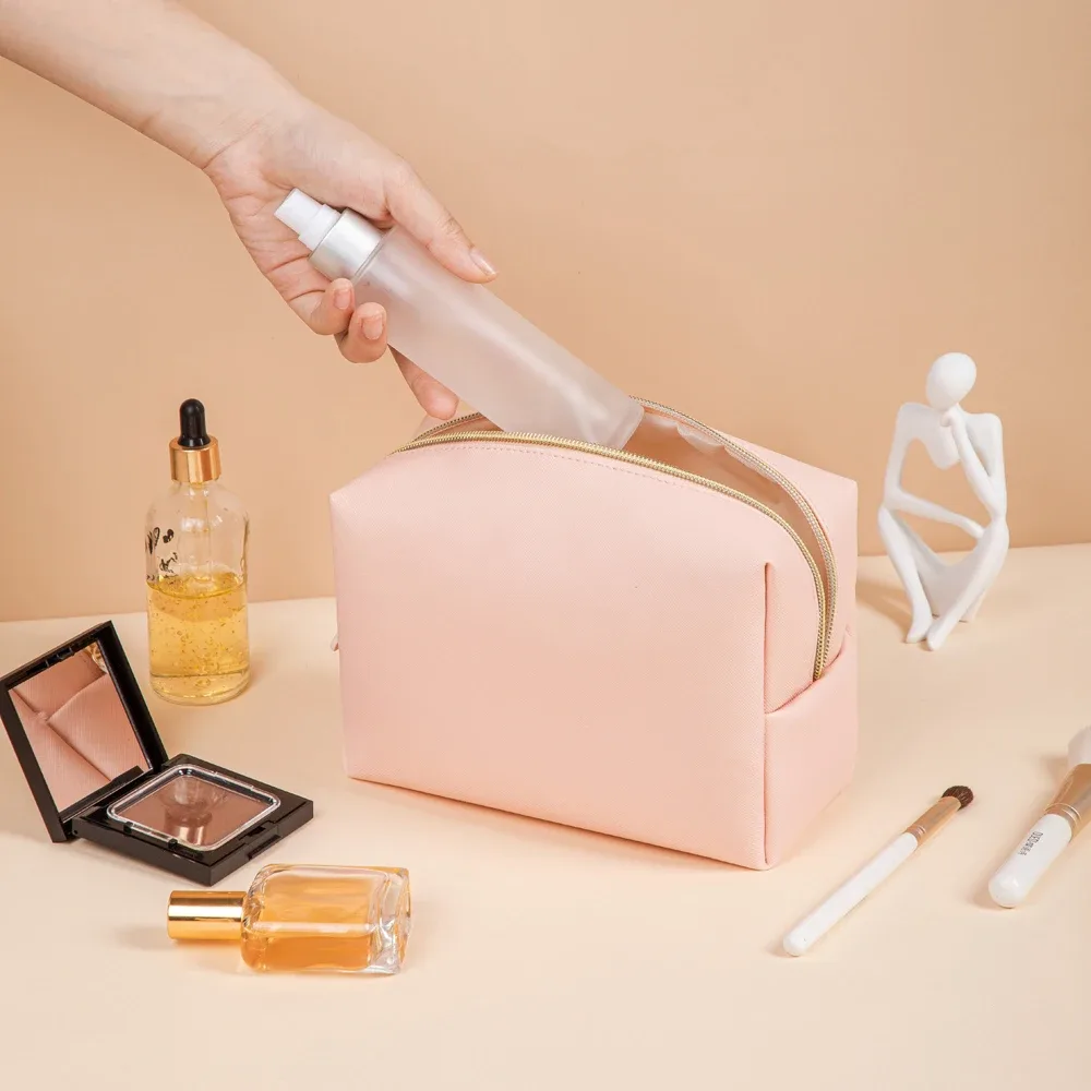 sacs de toilette portables en cuir pu, 1 pièce, sacs de maquillage de voyage imperméables pour femmes, petits, moyens et grands sacs de rangement de cosmétiques