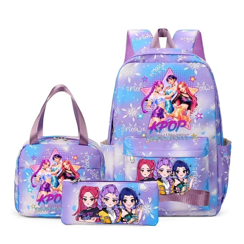 sac à dos kpop demon hunter avec imprimé neige, cartable pour adolescents avec sac à bandoulière pour usage quotidien, sacs de voyage décontractés pour filles, 3 pièces