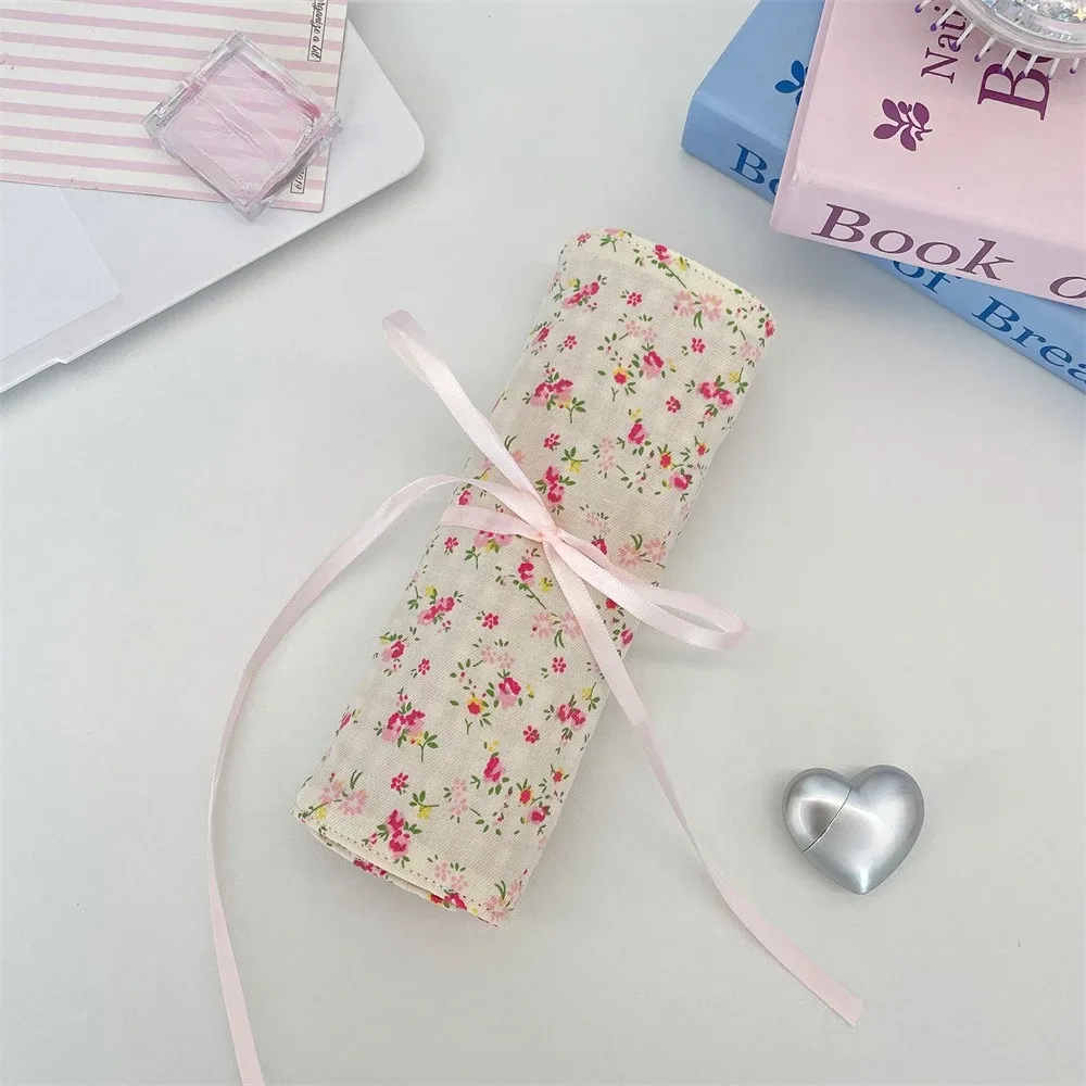 sacs de rangement de cosmétiques en tissu à motifs floraux, étui pour pinceaux de maquillage de grande capacité, sac pour femmes, porte-brosse de voyage, boîte à stylos