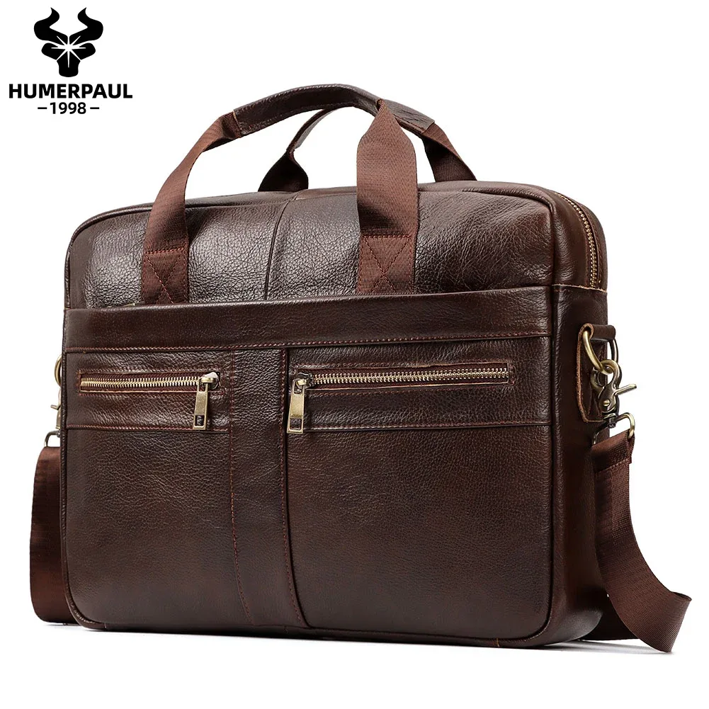 porte-documents en cuir véritable pour hommes, sac d'affaires de bonne qualité, sacoches à bandoulière, sac à main de bureau pour ordinateur portable de 14 pouces, sac de voyage
