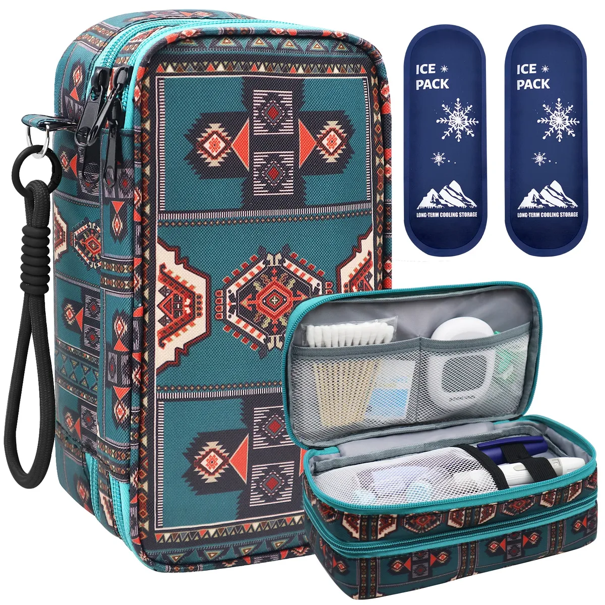 sac isotherme à insuline avec sacs de glace, organisateur de médicaments de voyage pour le diabète, mallette de rangement double couche