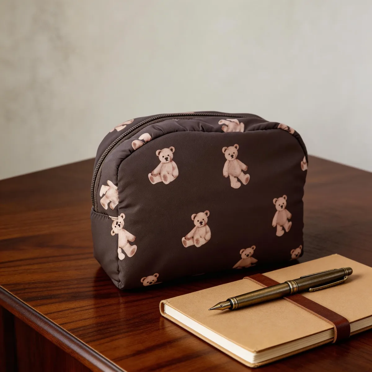 trousse de maquillage imprimée ours en peluche, grande capacité, organiseur de cosmétiques, sac de voyage portable, pochette de rangement multifonctionnelle pour articles de toilette