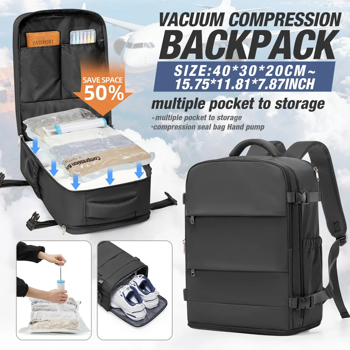 ryanair 40x30x20 sac à dos de voyage wizzair sac de cabine unisexe femmes hommes sac à dos pour ordinateur portable en plein air étudiant école sac à dos sac sous vide
