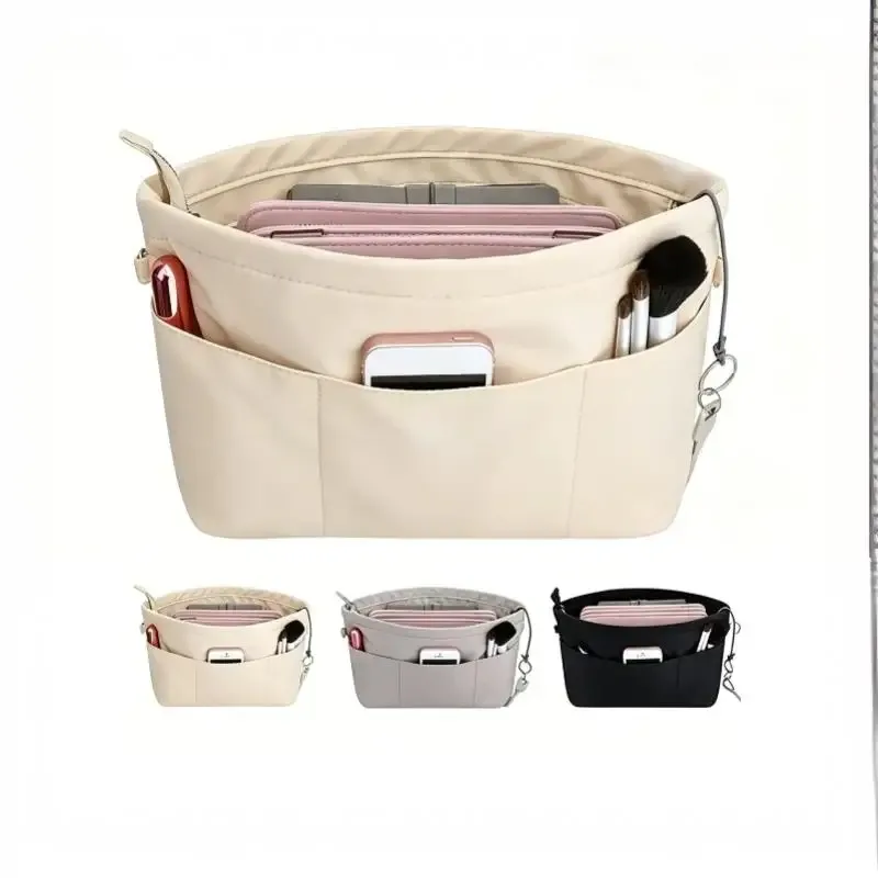 Sac de rangement cosmétique vintage avec fermeture éclair, multi-poches, couleur unie, multifonctionnel pour femmes